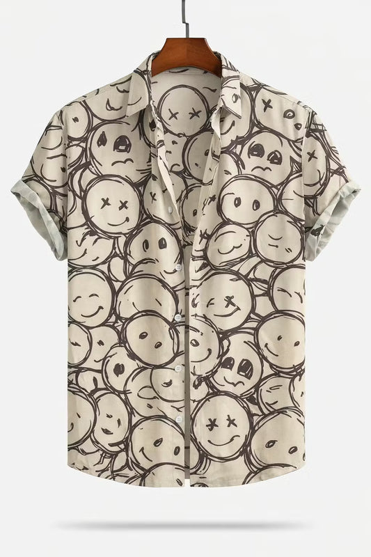 Overhemd met knopen en korte mouwen, grafische smiley-print