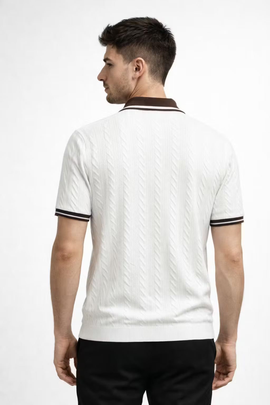 Textured Knit Zip Collar Polo Shirt