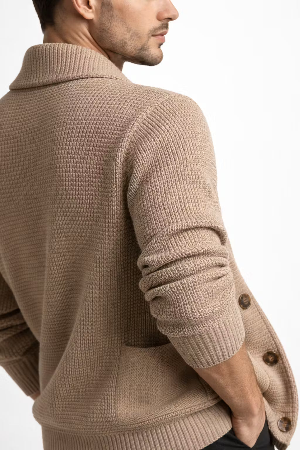 Waffle Knit 5-Button Cardigan