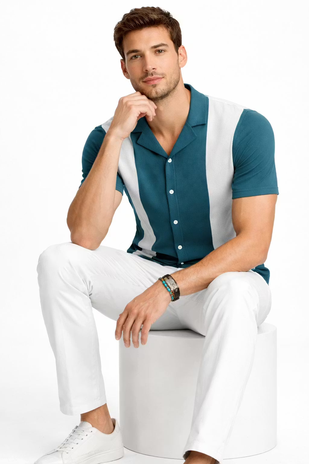 Contrast Panel Knit Button Shirt