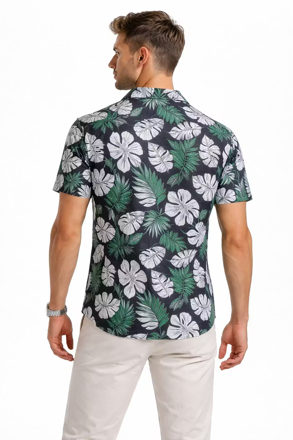 Mediterranean Palm Print Camp Collar Shirt
