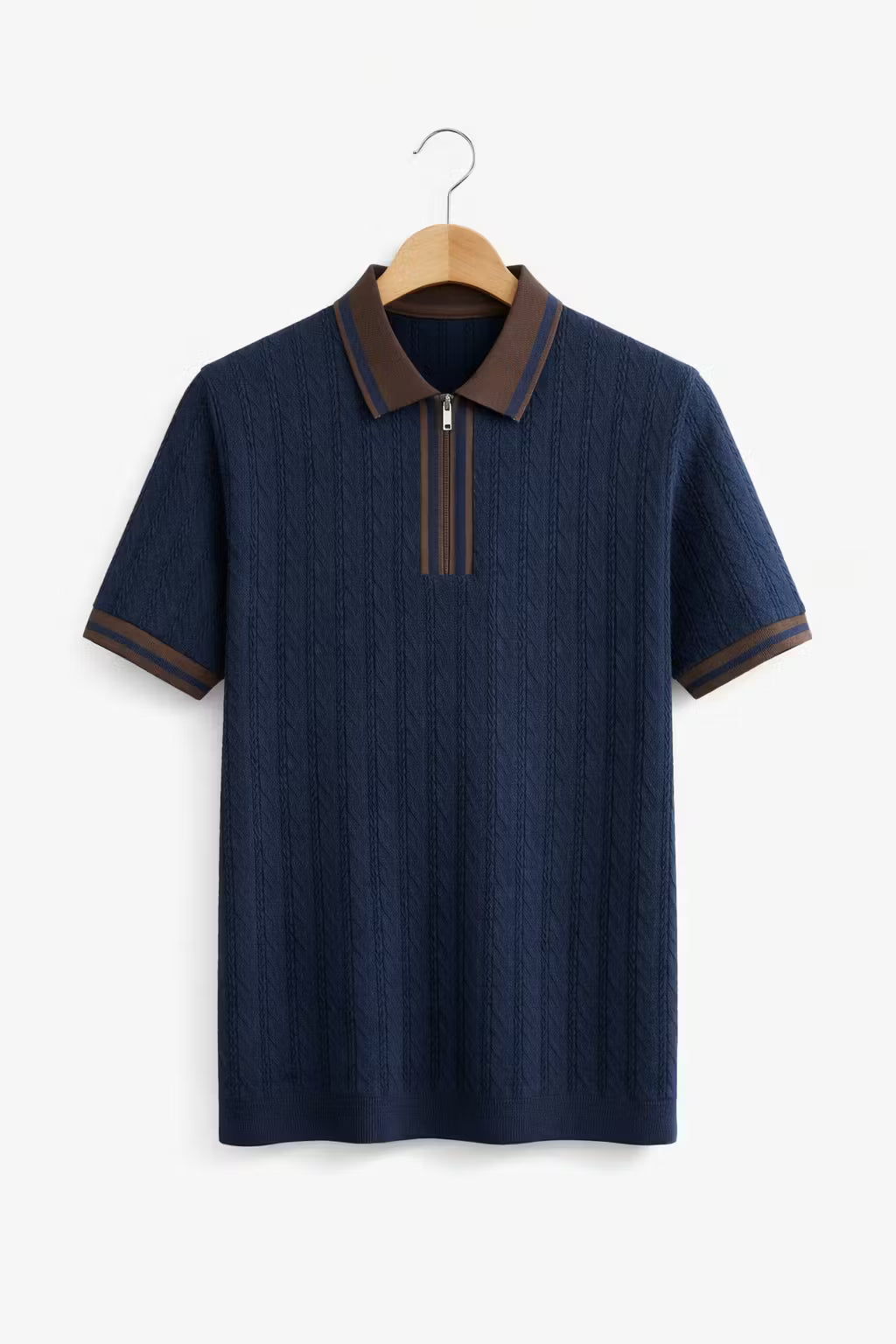 Textured Knit Zip Collar Polo Shirt
