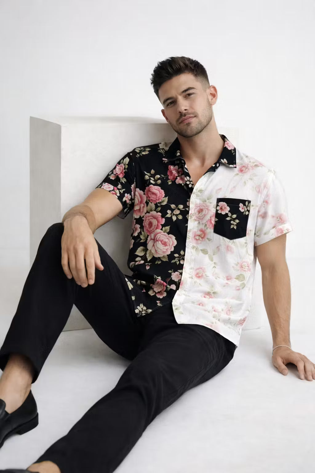 Split Bloom Print Button Shirt