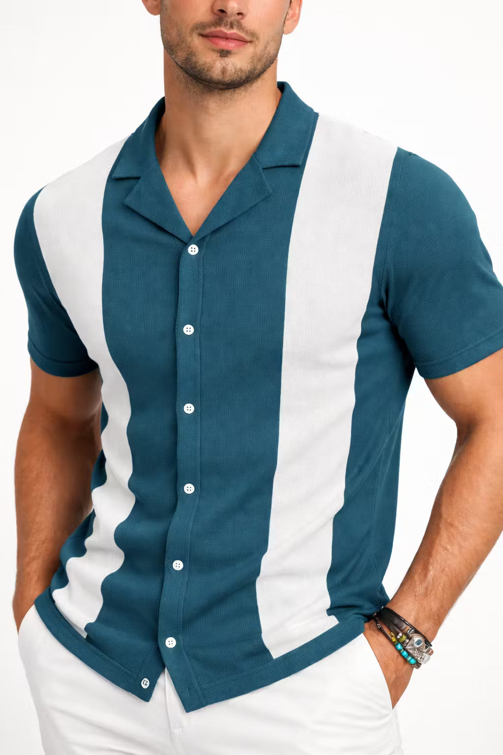 Contrast Panel Knit Button Shirt