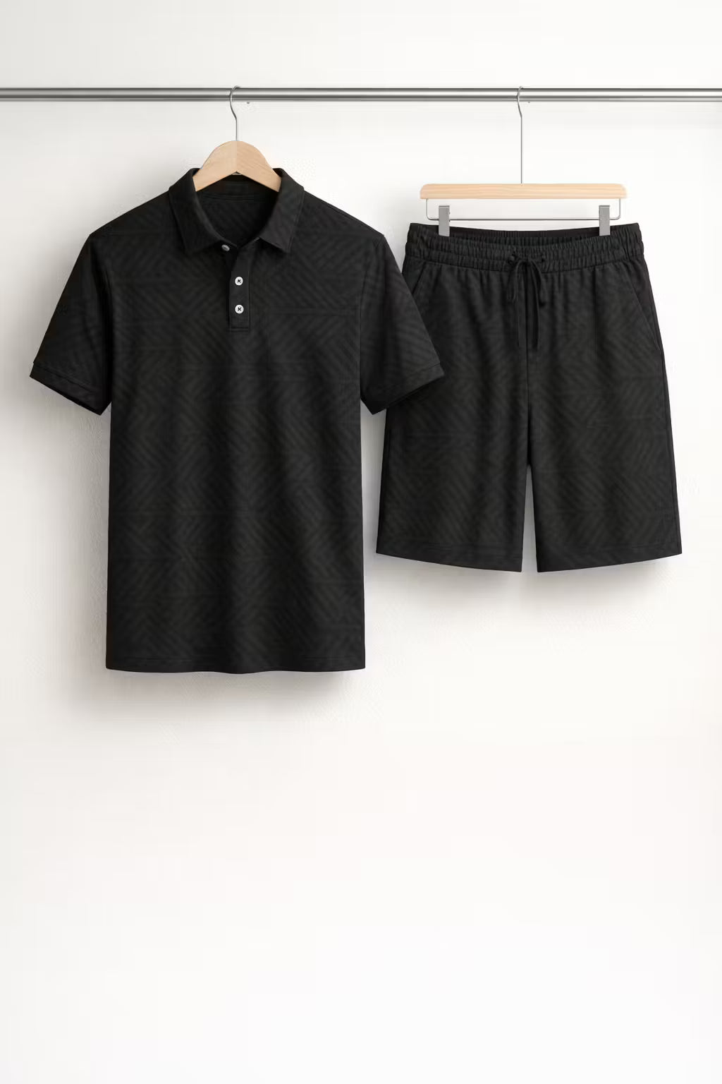 Jacquard Polo and Drawstring Shorts Set