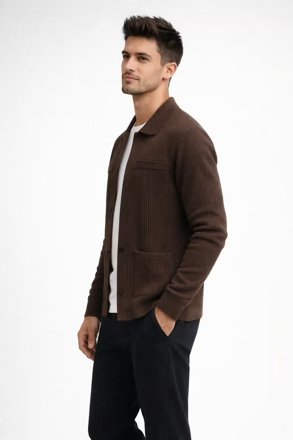 Rib Knit Button-Front Cardigan Jacket