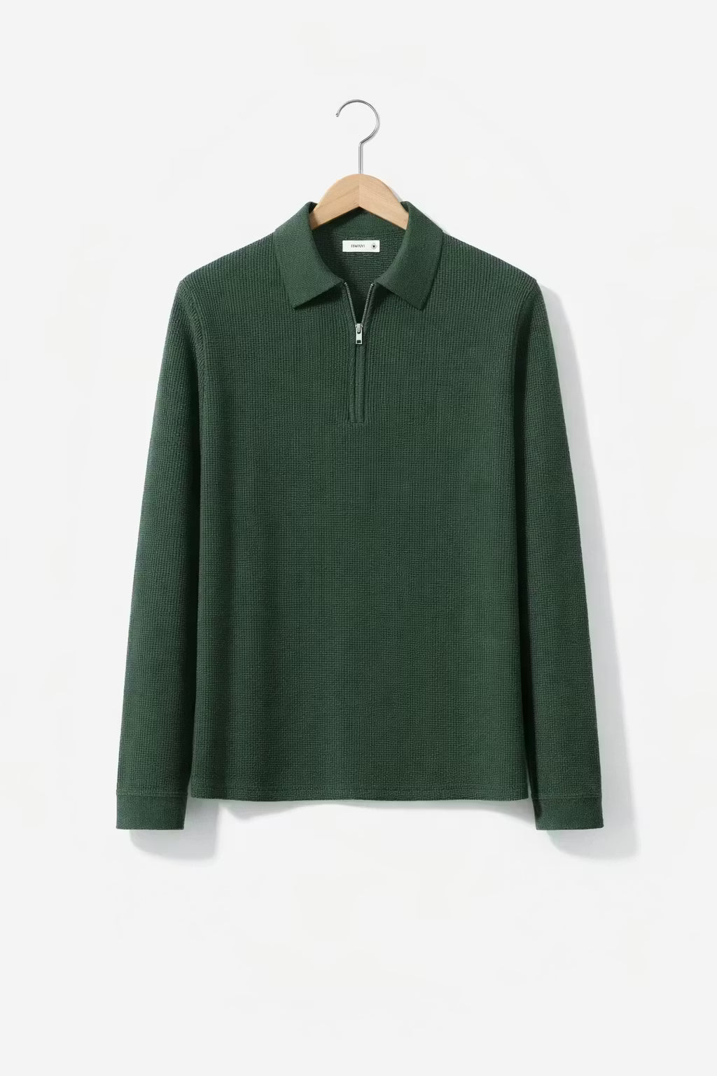 Waffle Knit Half-Zip Collared Sweater