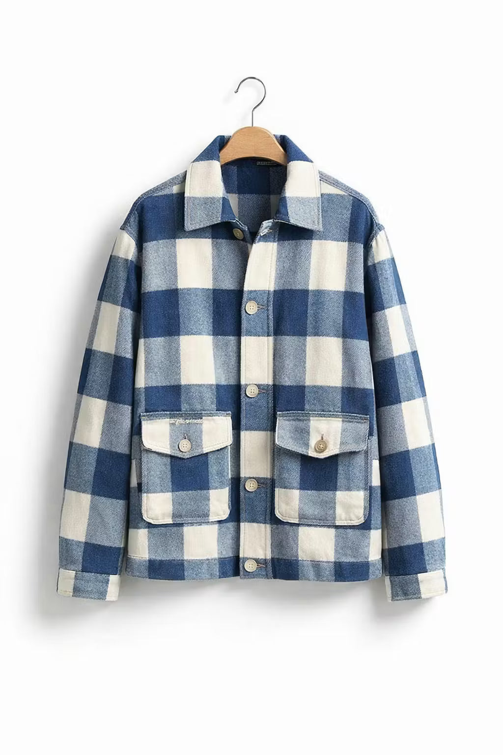 Check Pattern Wool Blend Overshirt Jacket