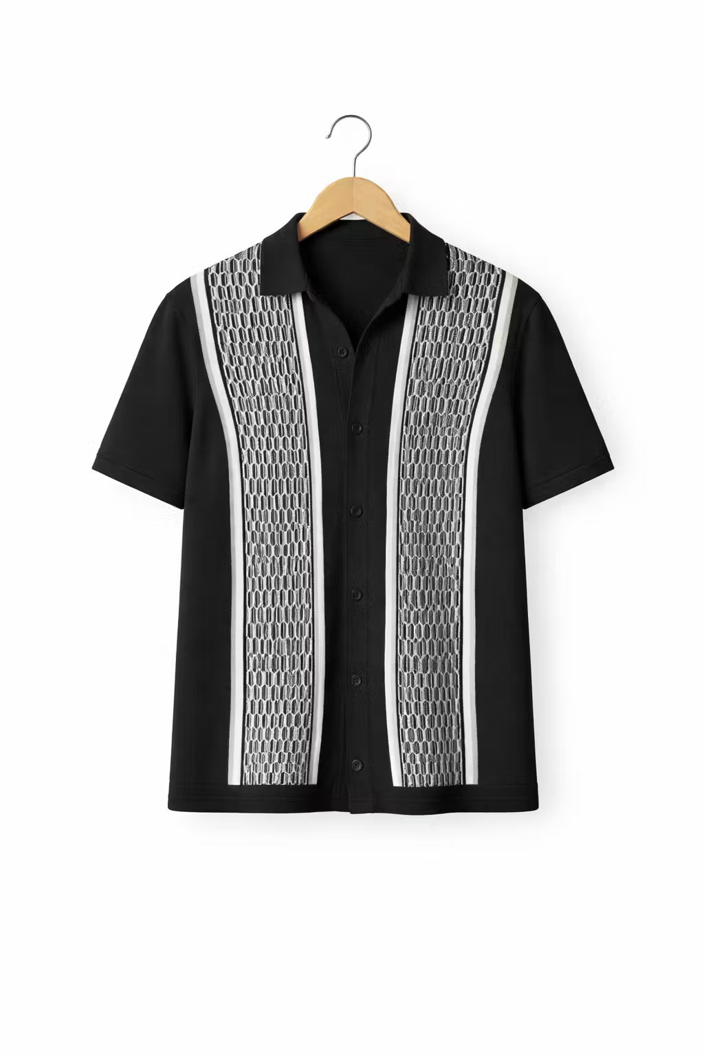 Vertical Stripe Textured Knit Button Shirt