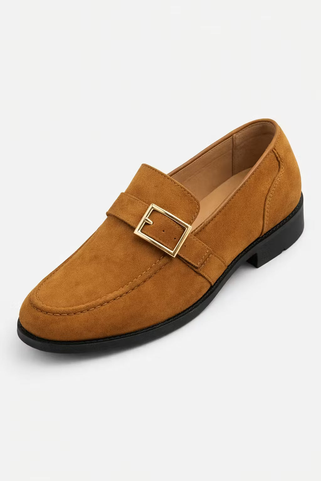 Suede Buckle Strap Dress Loafers