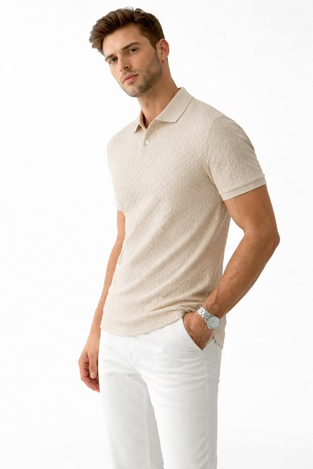 Textured Chevron Knit Polo Shirt