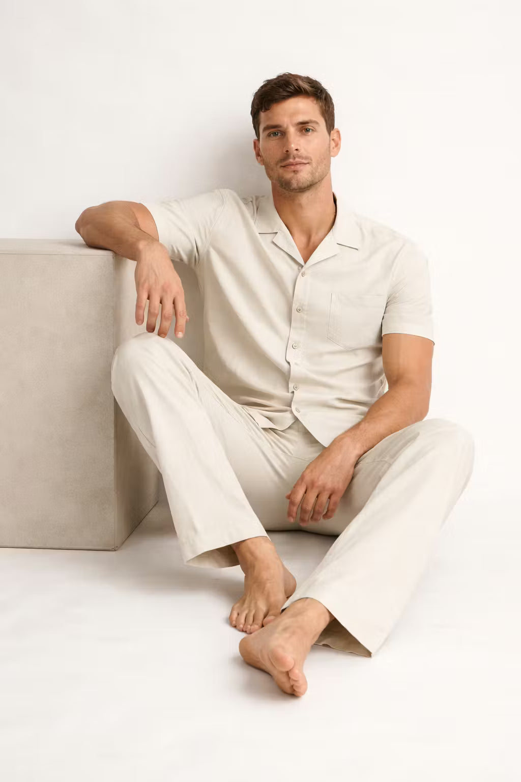 Textured Woven Short Sleeve Shirt and Wide Leg Trousers Set