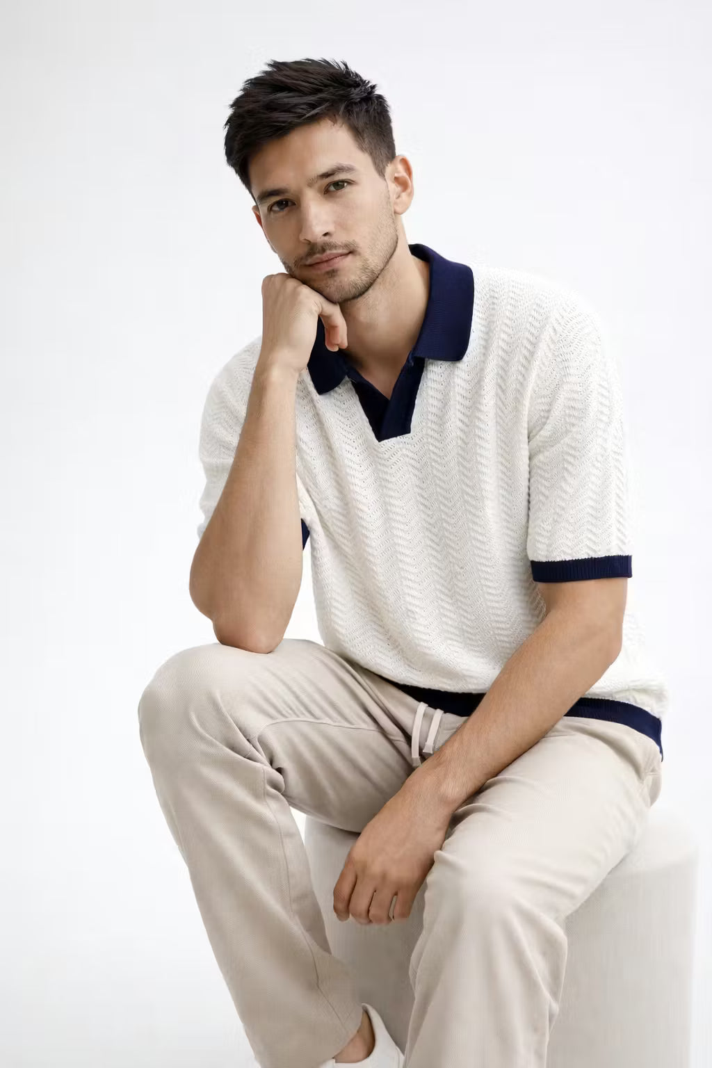 Men’s Textured Knit Polo Shirt