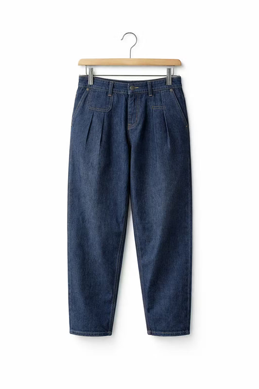 Ruime indigo denim plooibroek