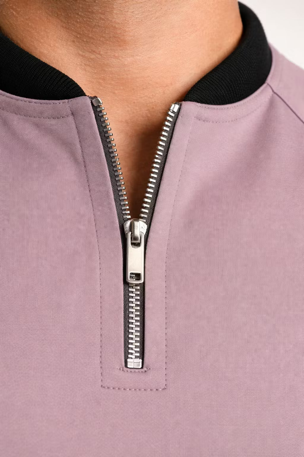 Zip Collar Short Sleeve Top and Slim Trousers Set