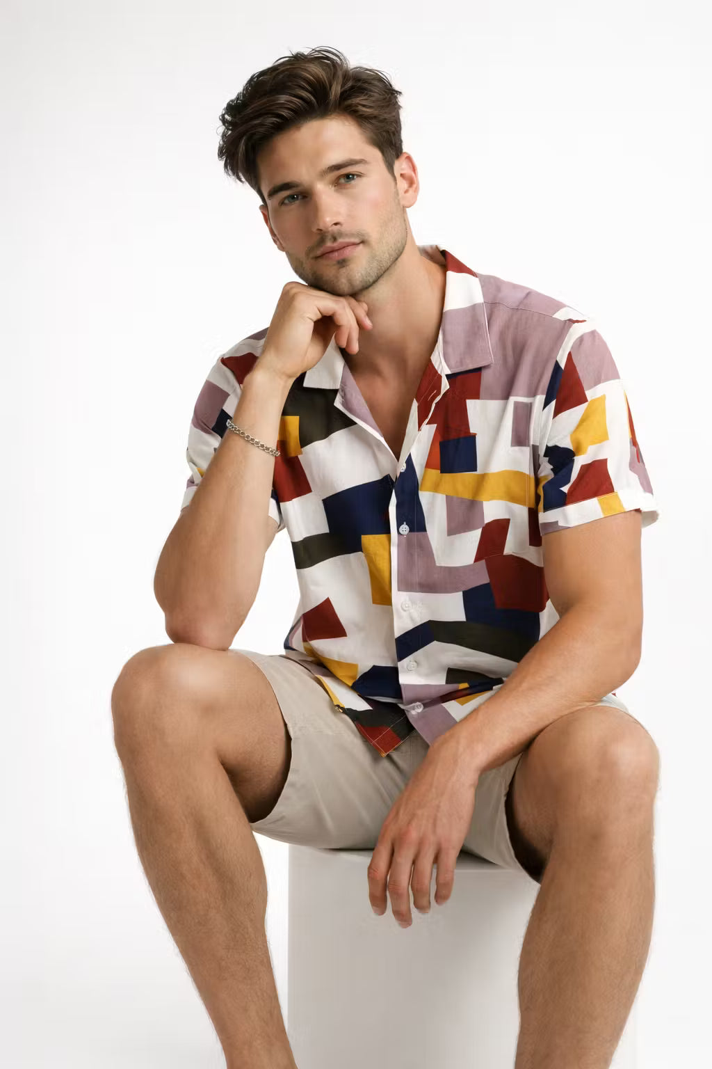 Abstract Print Short Sleeve Button Shirt