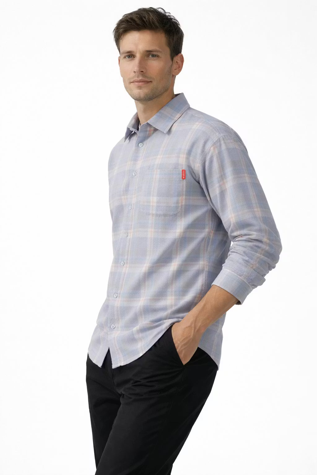 Men’s Light Plaid Long Sleeve Button Up