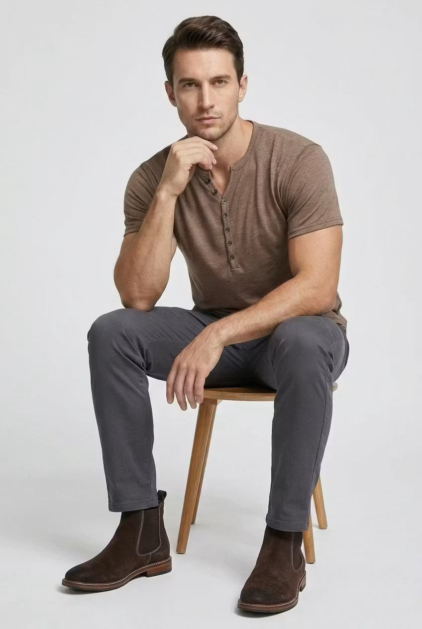 Men’s Short Sleeve Henley Shirt With Button Placket