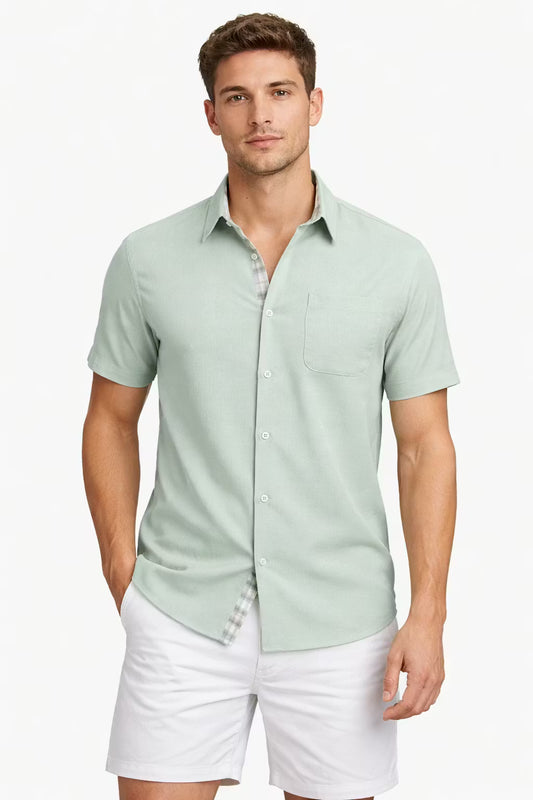 Textured Short Sleeve Button Shirt