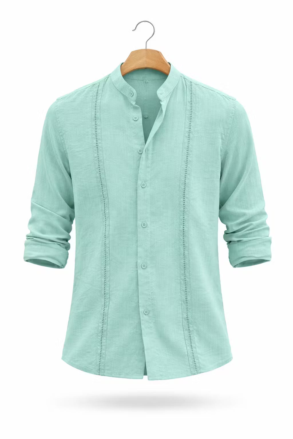 Textured Mandarin Collar Button Shirt