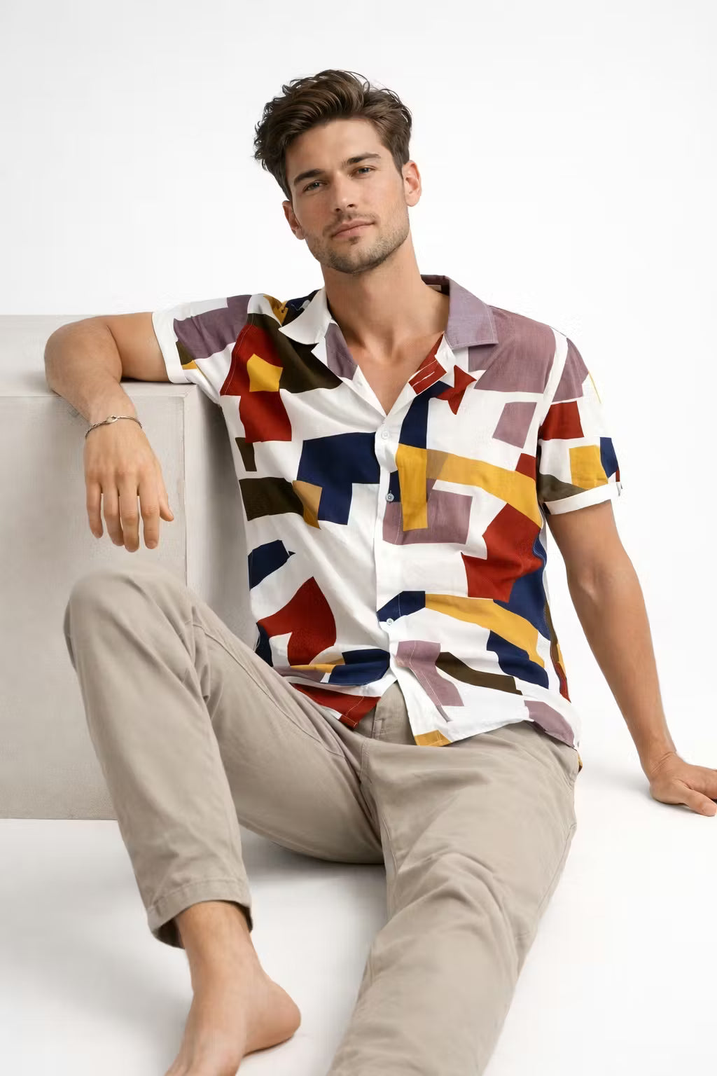 Abstract Print Short Sleeve Button Shirt