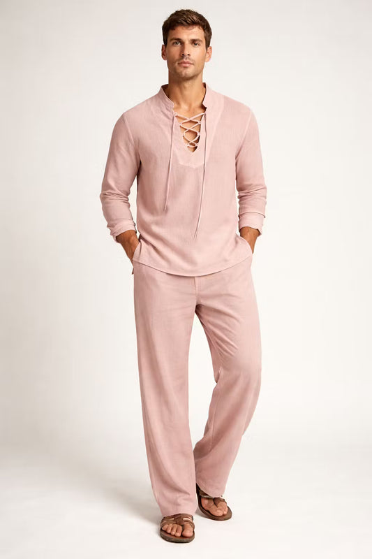 Lace Front Textured Shirt and Trousers Set