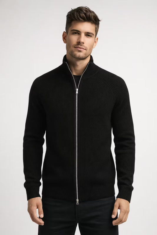 Ribbed Knit Zip-Up Cardigan