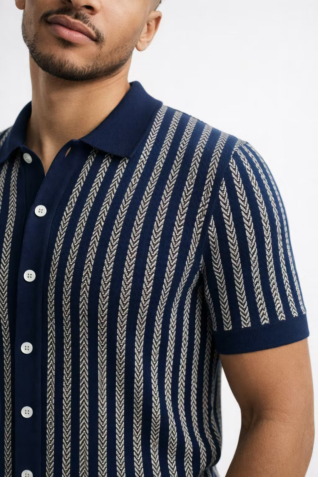 Chevron Jacquard Knit Polo Shirt