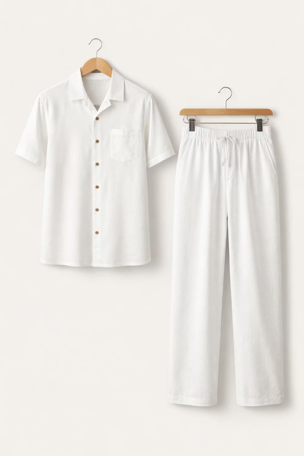 Textured Woven Short Sleeve Shirt and Wide Leg Trousers Set
