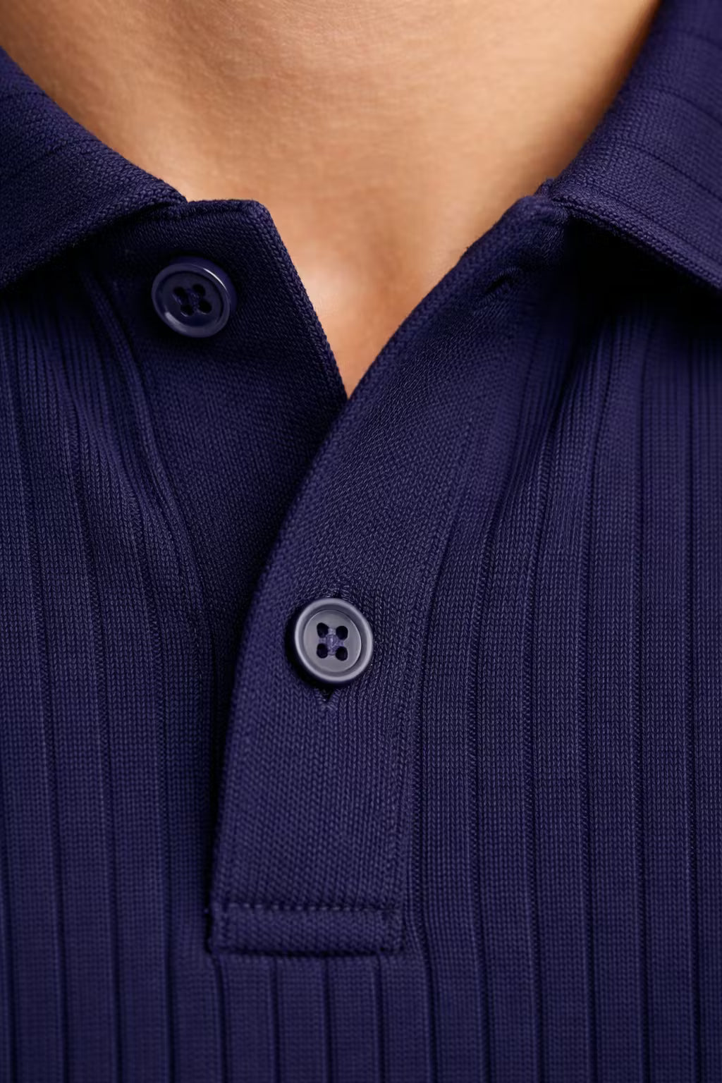 Ribbed Knit Long Sleeve Polo Shirt