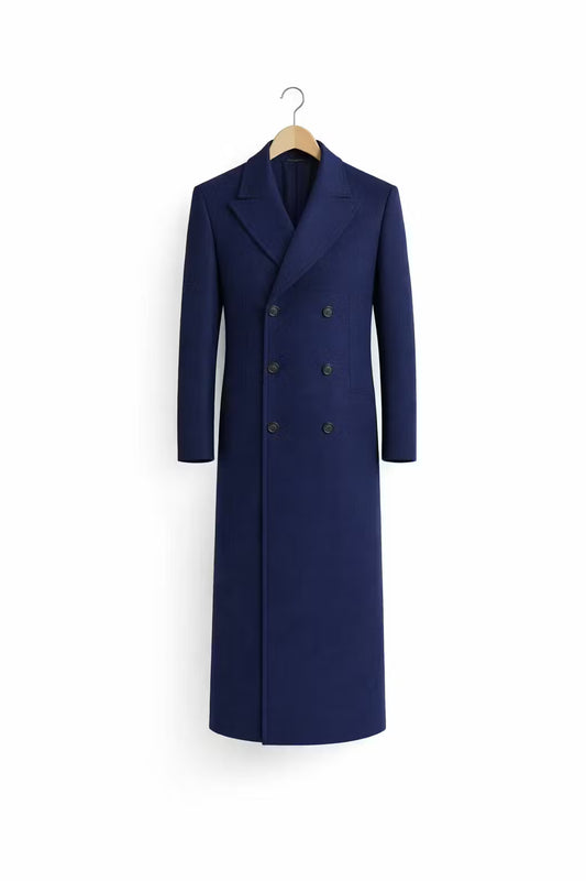 Lange marineblauwe revers jas