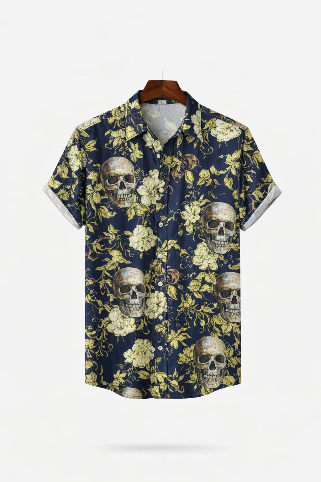 Floral Skull Print Short Sleeve Button Shirt