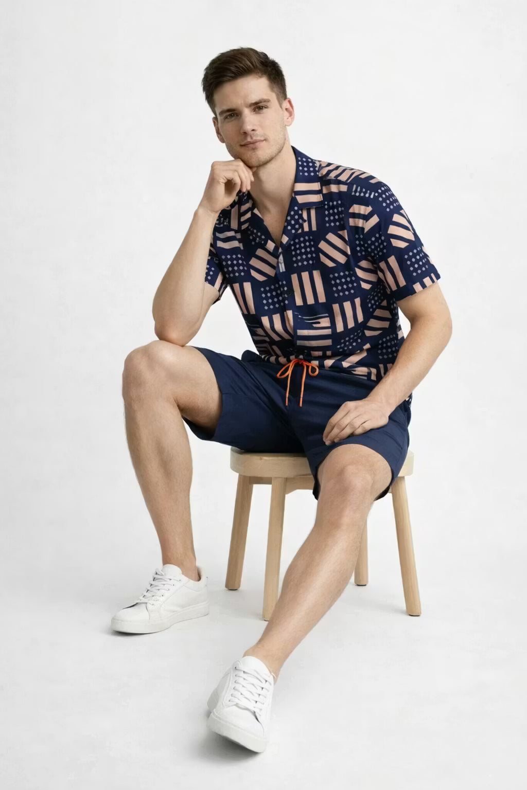 Geometric Print Shirt and Shorts Set