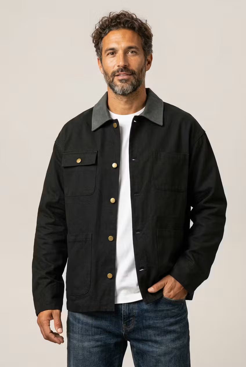 Contrast Collar Utility Chore Jacket