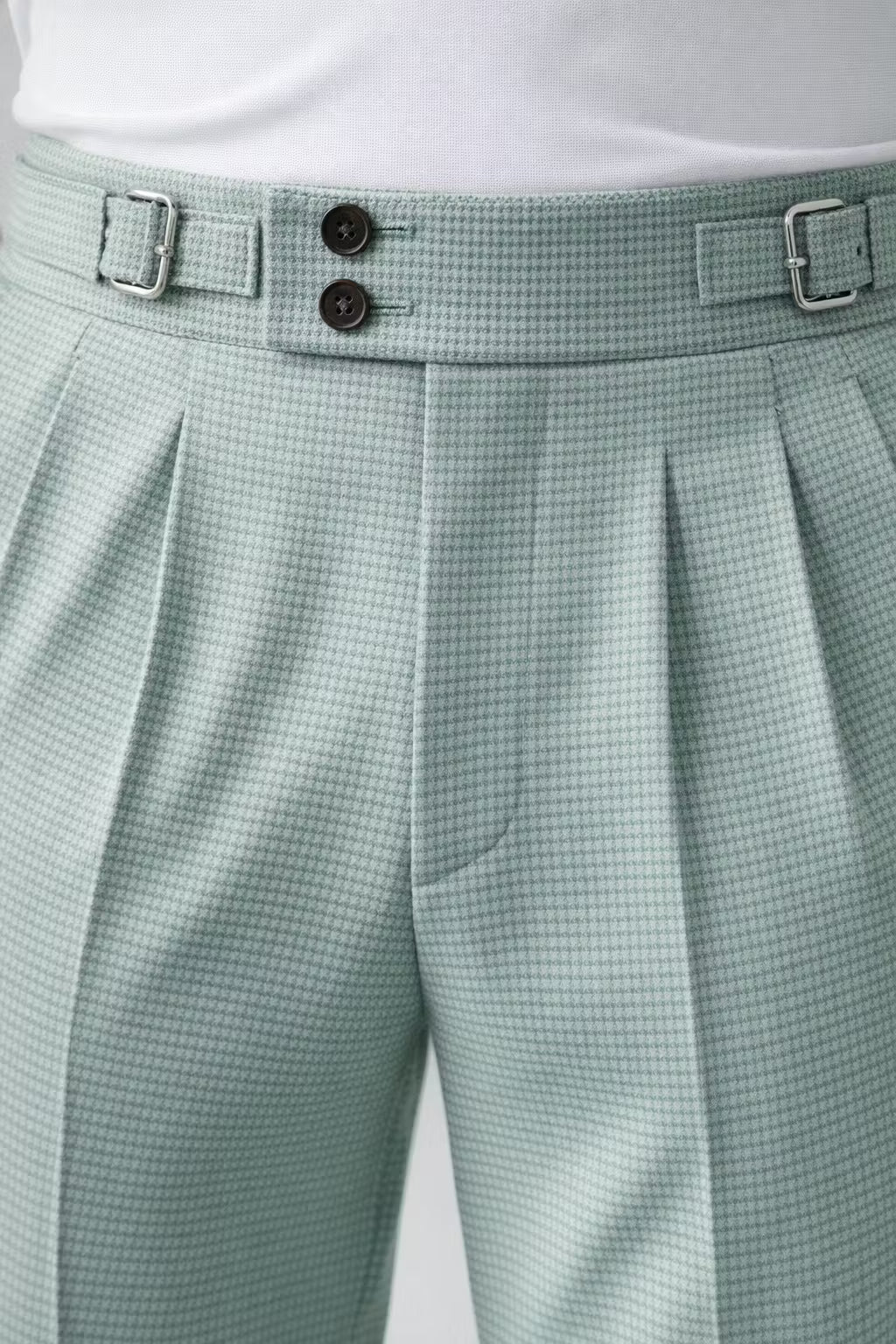 Waffle Texture High-Waist Pleated Trousers