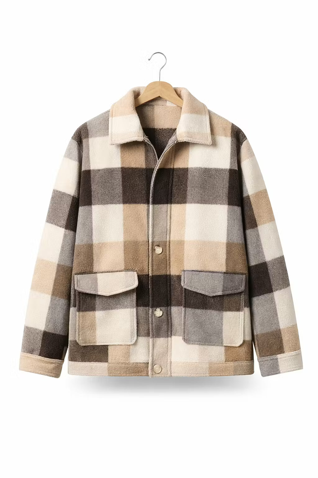 Check Pattern Wool Blend Overshirt Jacket