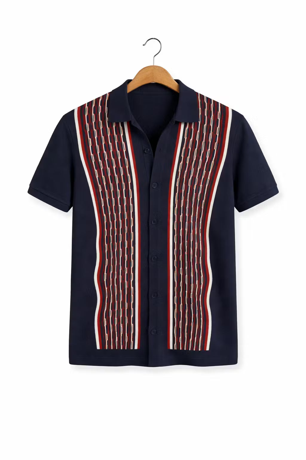 Vertical Stripe Textured Knit Button Shirt