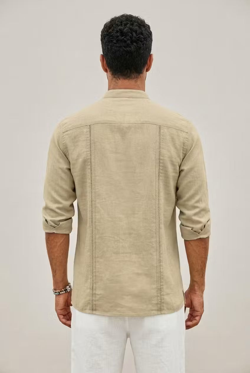 Textured Mandarin Collar Button Shirt