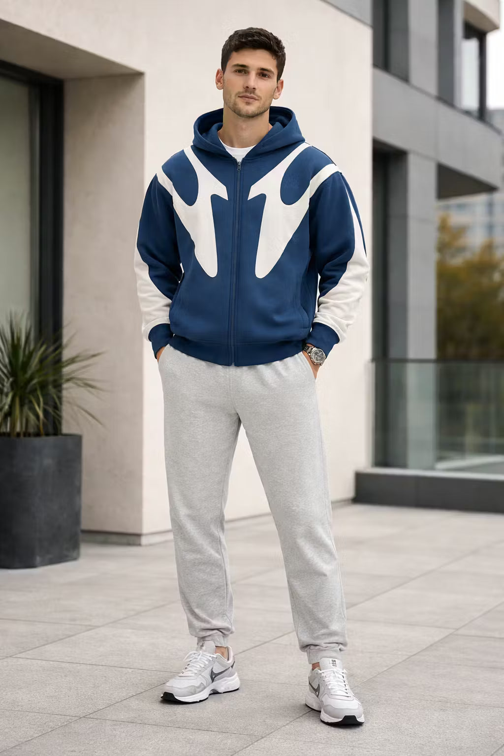 Contrast Panel Streetwear Zip Hoodie