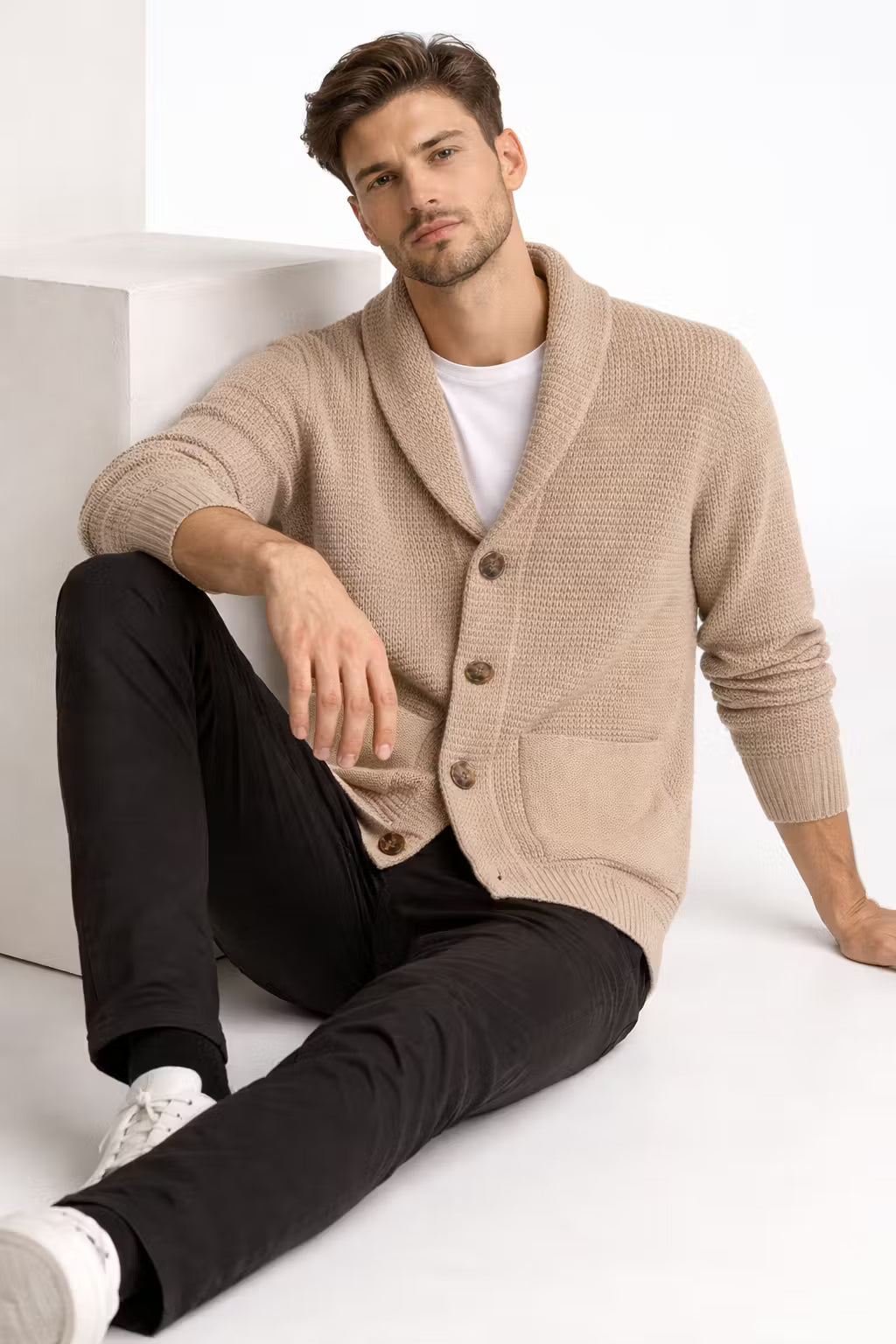 Waffle Knit 5-Button Cardigan