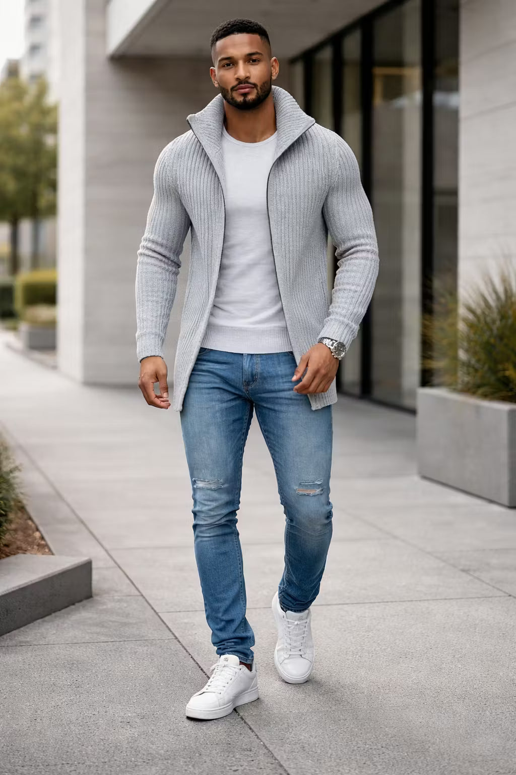 Ribbed Shawl Collar Cardigan