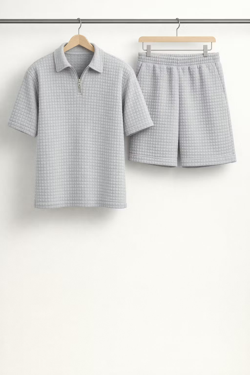 Grid Knit Cotton Monochromatic Short Set