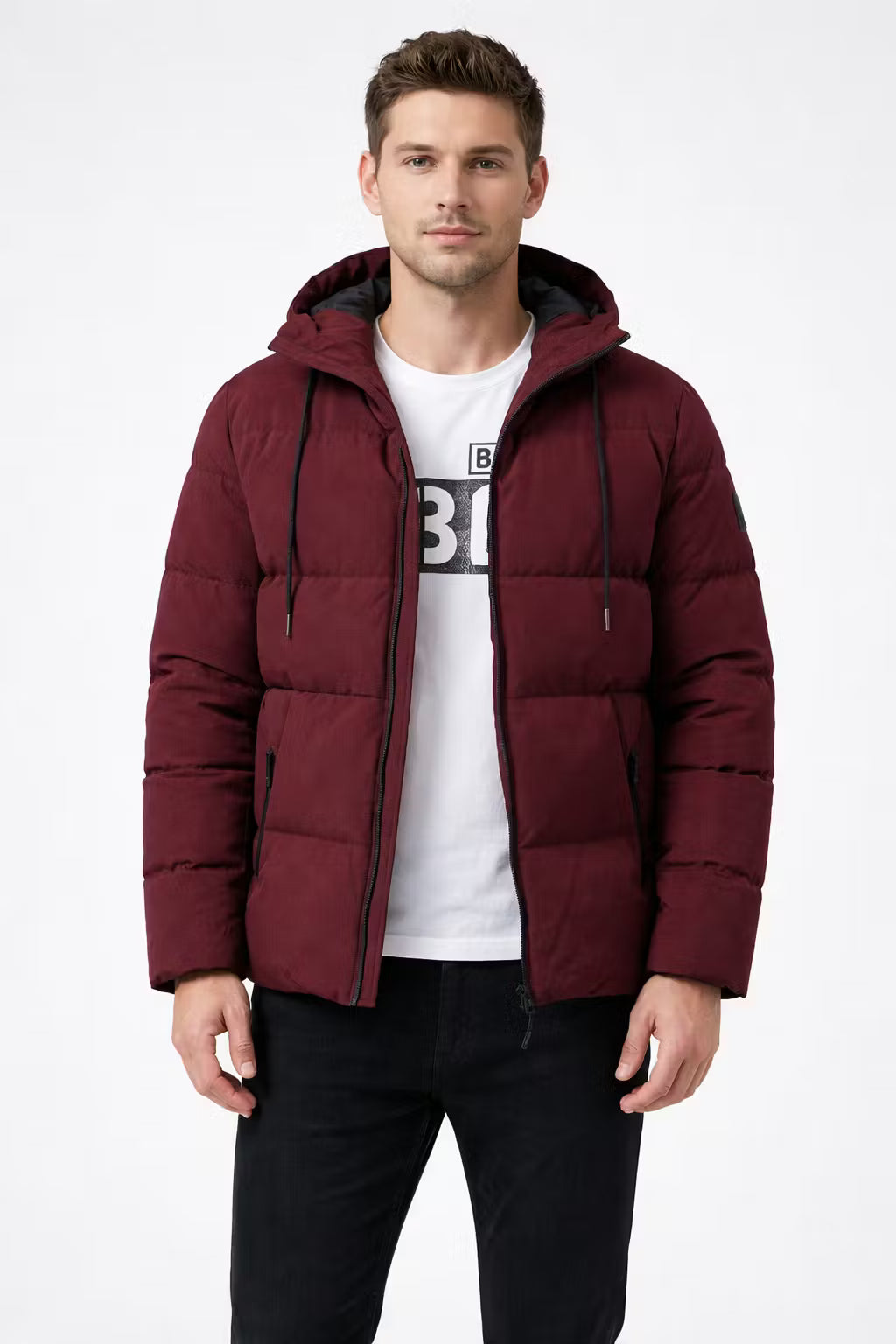 Men’s Hooded Quilted Jacket With Padded Panels