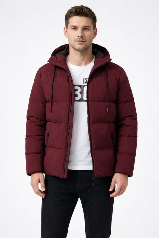 Men’s Hooded Quilted Jacket With Padded Panels