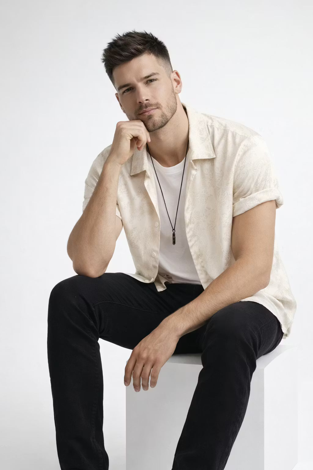 Paisley Jacquard Short Sleeve Button Shirt