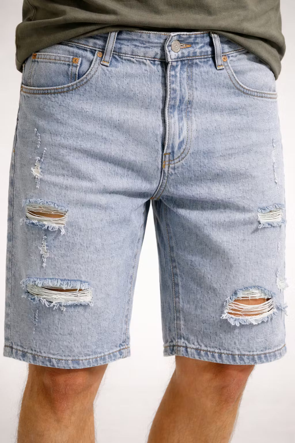 Distressed Light Wash Denim Shorts