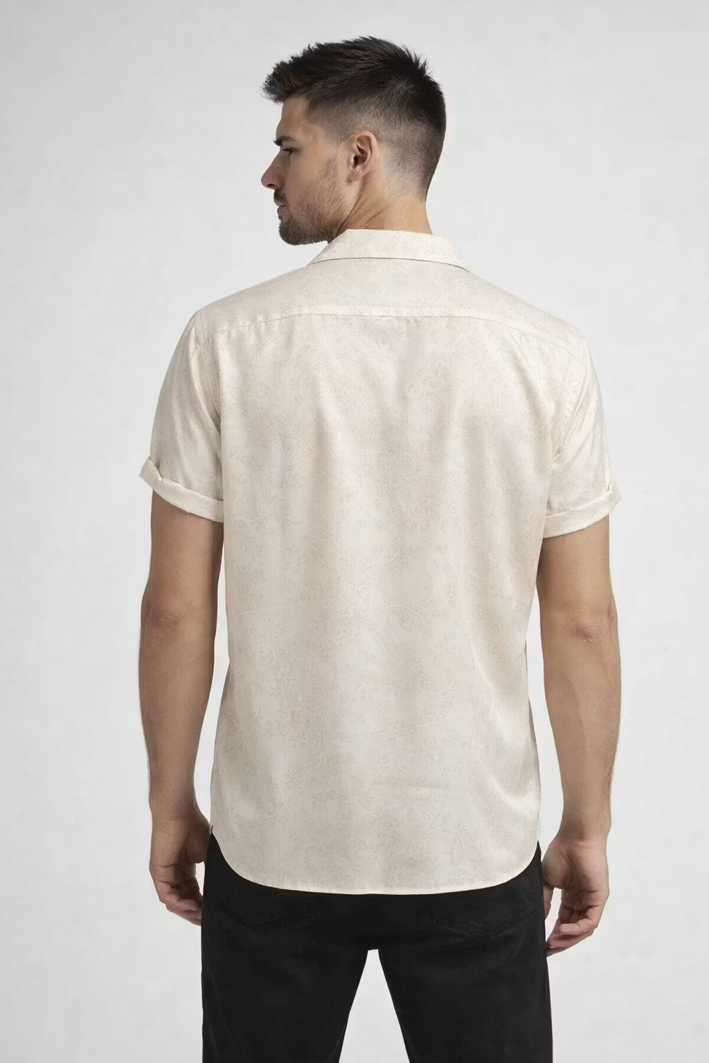 Paisley Jacquard Short Sleeve Button Shirt