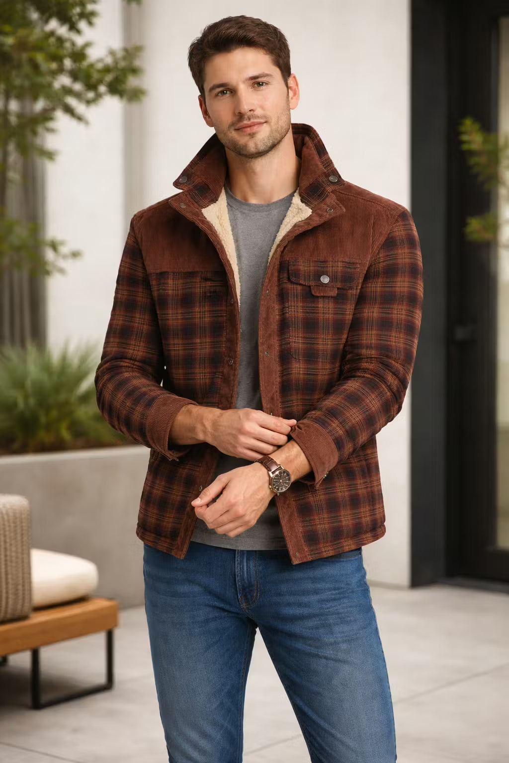 Men’s Plaid Button Jacket