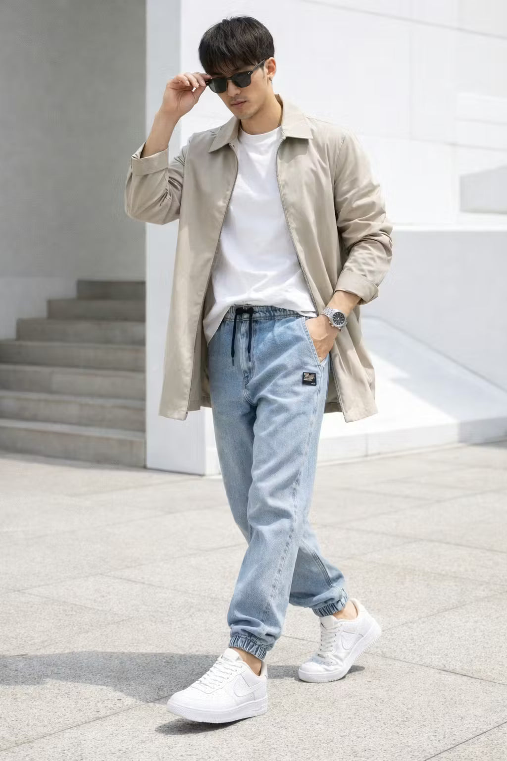 Denim Drawstring Jogger Pants