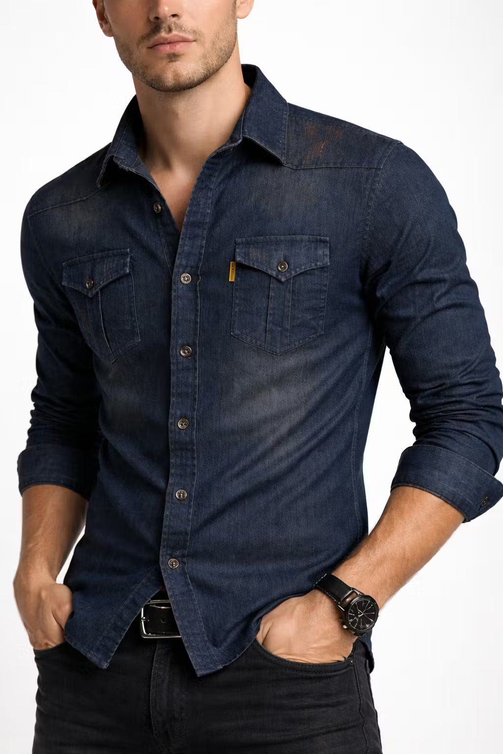 Lakemont Double Breast Pocket Western Denim Shirt